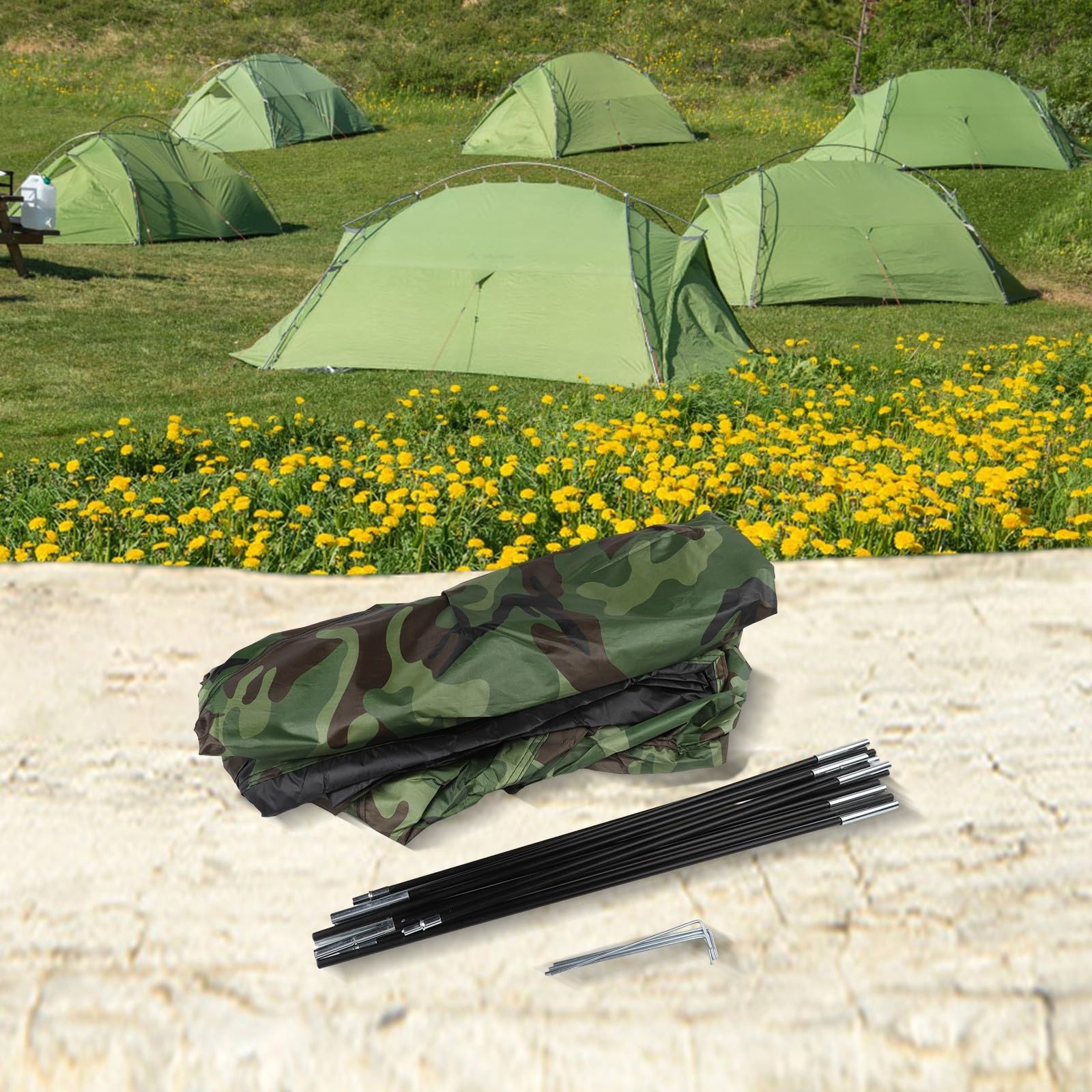 Tenda da campeggio per 1 o 2 persone con tetto rivestito in argento con protezione UV, cerniere bidirezionali, borsa per il trasporto e struttura robusta in fibra di vetro