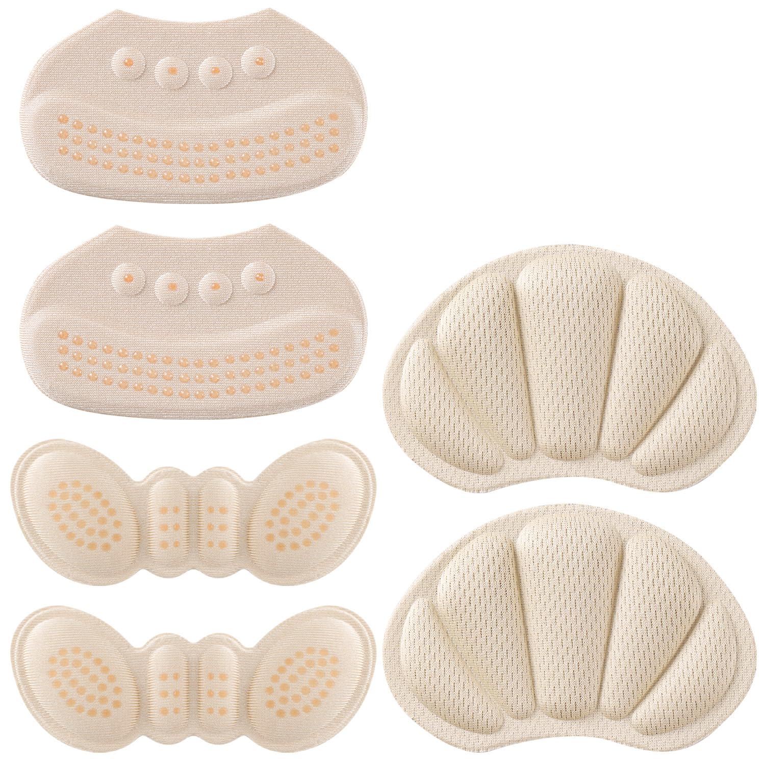 Heel Grips Liner Cushions Inserts for Loose Shoes, Prevent Heel Slip and Blister Pads for Men Women Shoe Too Big, 2PCS-Beige+2PCS-Beige+2PCS-Beige