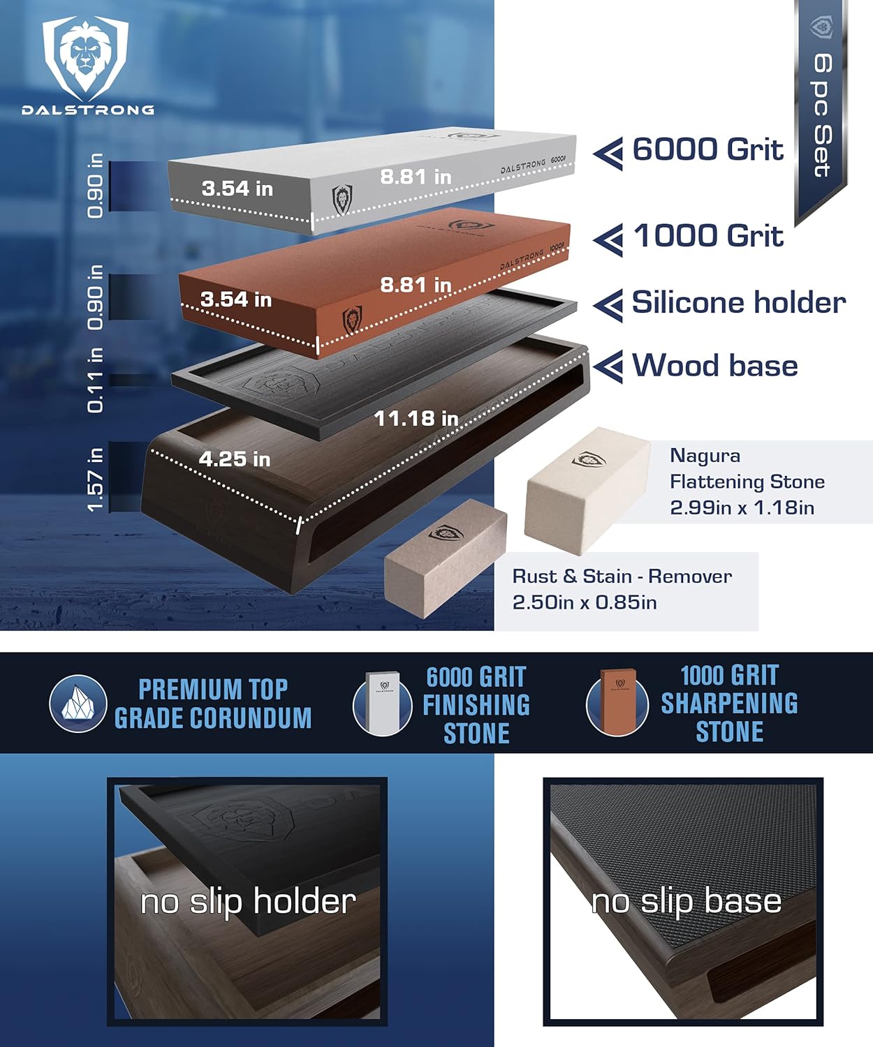 DALSTRONG Premium Whetstone Kit - #1000/#6000 Knife Sharpening Kit - Extra Large Grit Stones - Top-Grade Corundum - Thick Knife Sharpening Stone - Hand Crafted Acacia Wood Base - Ultra-Durable : Tools & Home Improvement