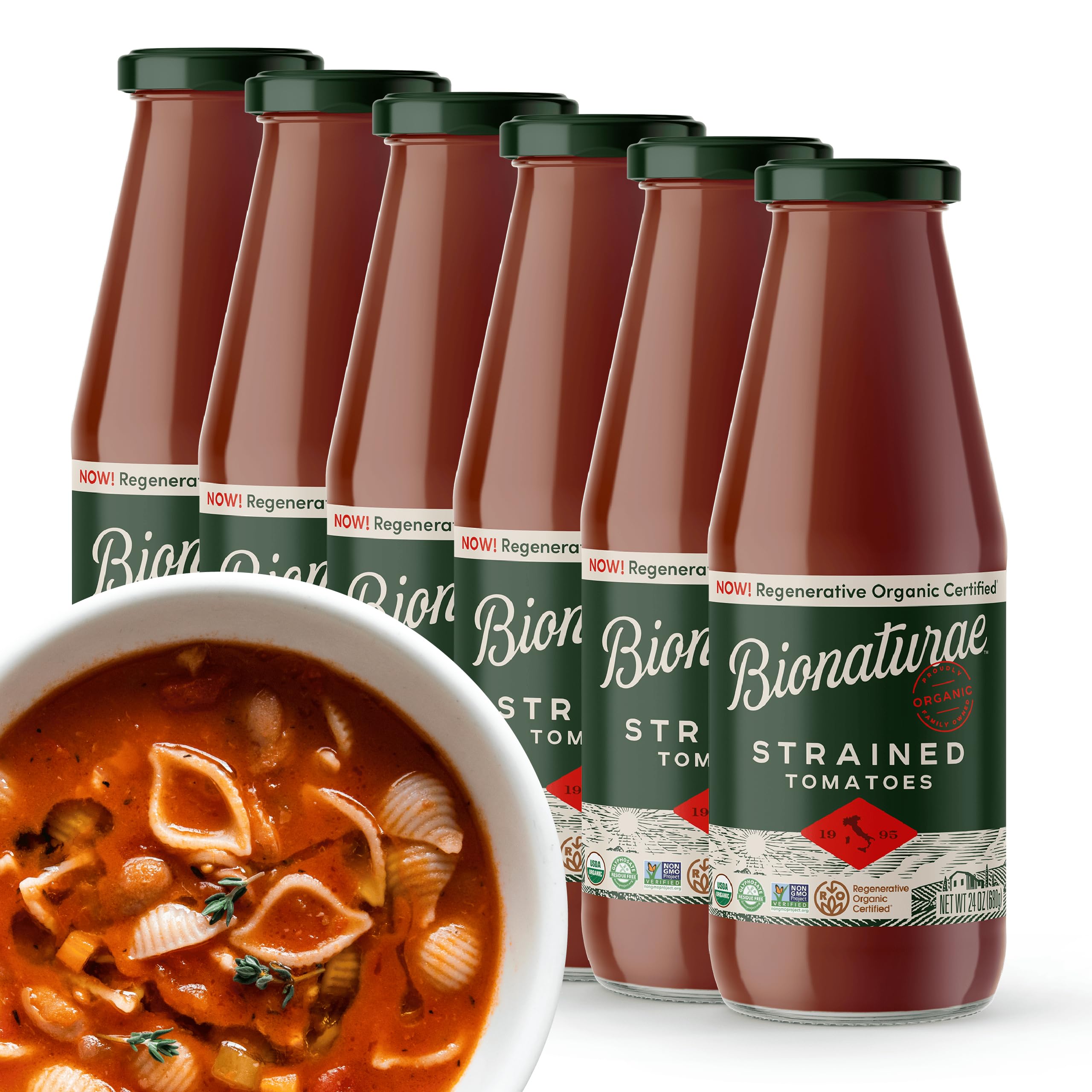 Bionaturae Organic Strained Tomatoes, Keto Friendly, Non-GMO, 24 Oz, 6 Pack Strained Tomatoes...