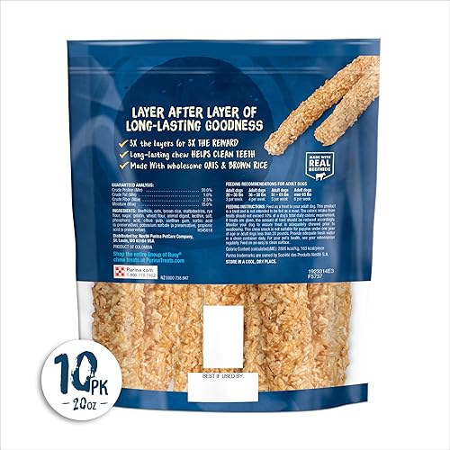 Miniatura 7 de Purina Busy Huesos de perro de raza mediana y mediana de cuero crudo, Chewnola con avena y arroz integral - 10 ct. bolsa