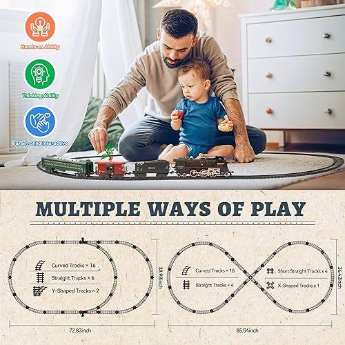 Miniatura 6 de Juego de tren con más pistas y carruajes, juguetes de tren de lujo con humo, luz y sonido, juegos de tren de Navidad para alrededor del árbol, juego