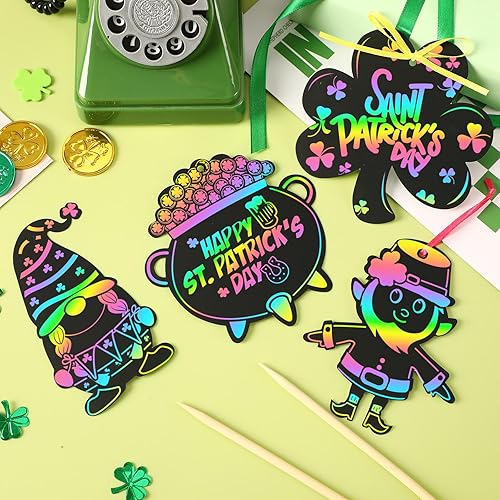 Miniatura 4 de JULMELON 36 piezas de arte para rascar del día de San Patricio para niños, manualidades del día de San Patricio para niños, tarjetas de papel