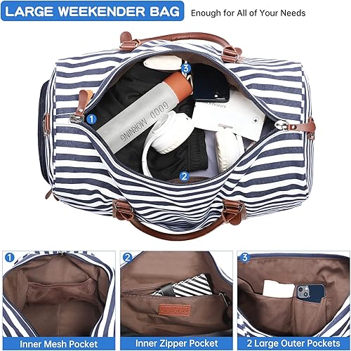 Miniatura 4 de Bolsa viajera Oflamn grande de lona y cuero para fines de semana y pasar la noche gris 6792251