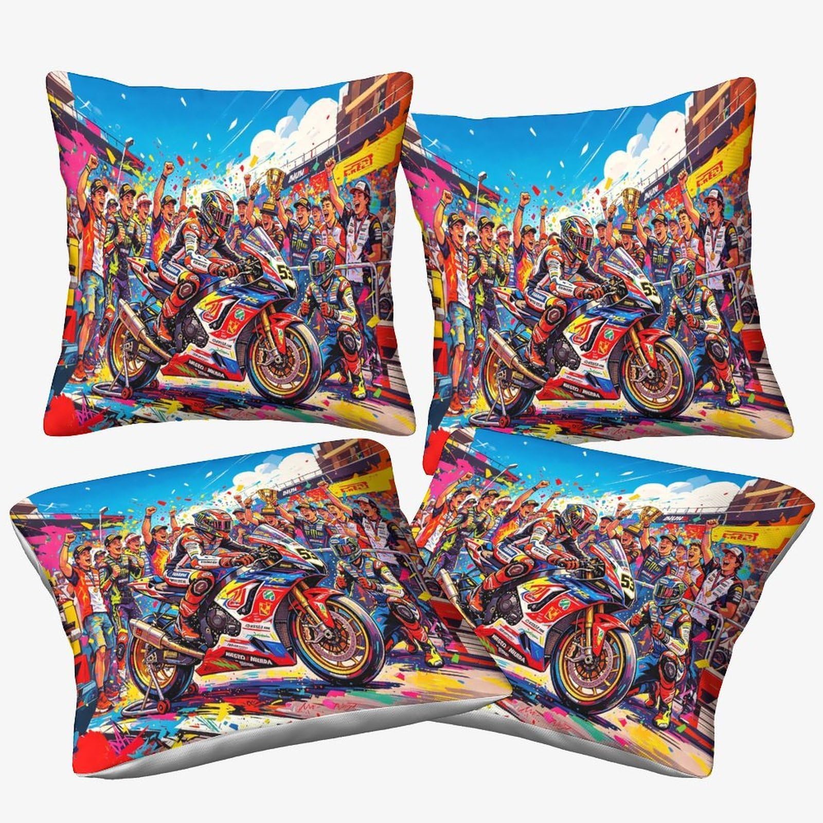 Dafufbw Championship Moment Cushion Covers 40X40cm, 4Pcs Motorcycle Race Decorative Throw Pillow Covers For Sofa Summer Outdoor Decor