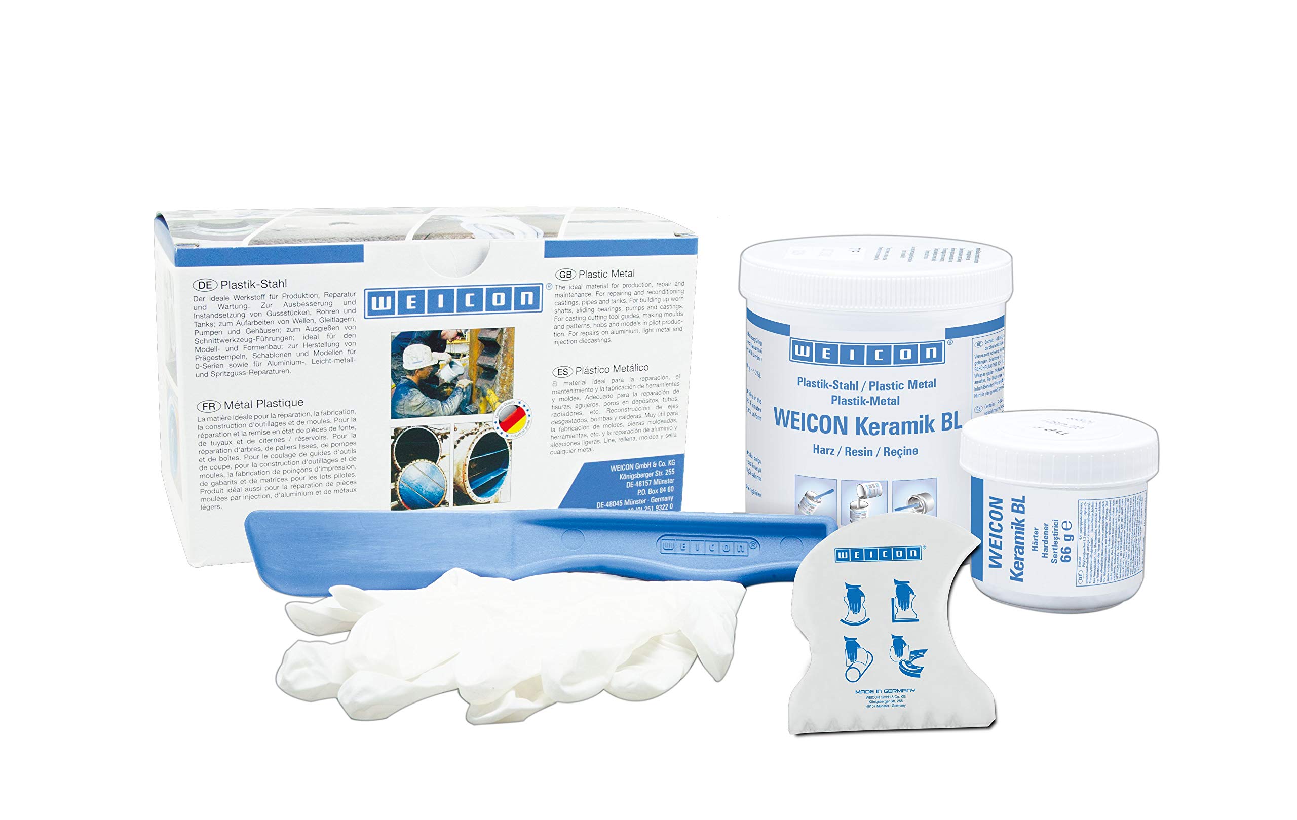 WEICON Cerámico BL Sistema de Resina Epoxi | Plástico-Metálico | 500 g | Extremadamente resistente al desgaste