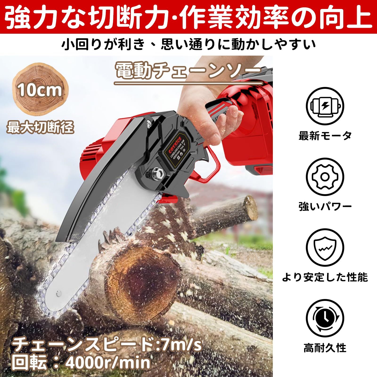 Amazon | COYXiCE 電動チェーンソー 6インチ ハンディチェーンソー