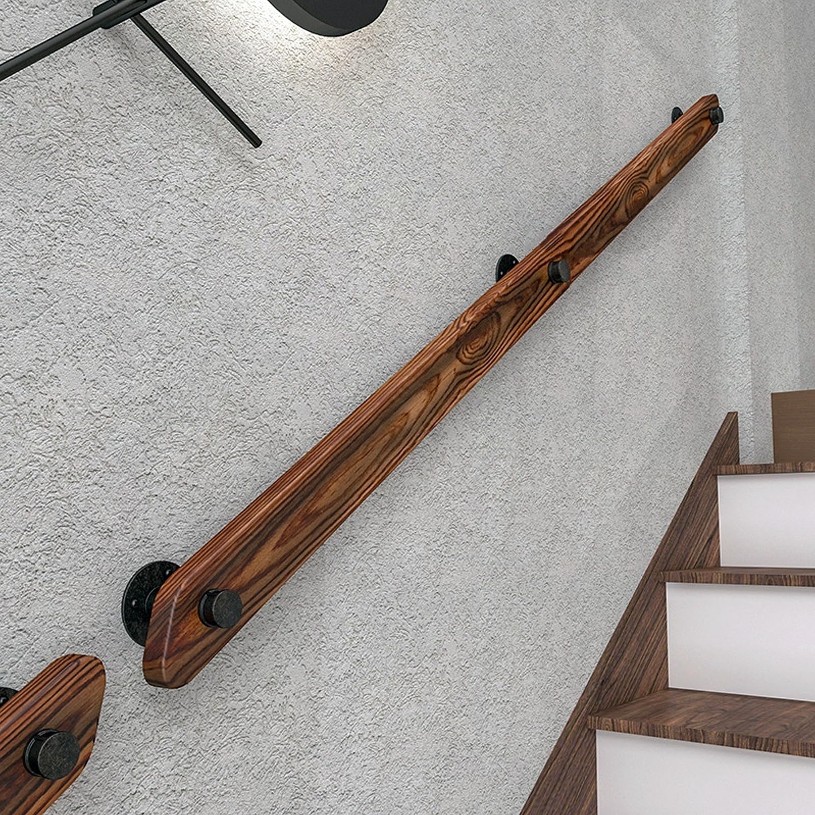30-600cm houten leuning met beugels, antislip trapleuningen steunstang, tegen de muur ouderen en kinderen loft grijpstang kit voor binnen ziekenhuis thuis (B, 200cm