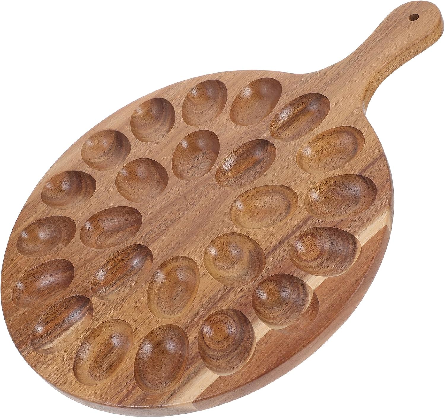 KICHOUSE Deviled Egg Platter Wooden Double-sided Acacia Serving Tray with Handle for Easter Party and Holiday Entertaining, 1pcs Rustic Egg Holder for Kitchen and Dining