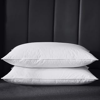 Luxury Hotel Collection Goose Feathers Pillows for Sleeping Bed Pillows,100% Natural Cotton Cover Feather Proof,Bed Pillow Queen Size Set of 2 for Side Stomach Sleepers 20x28