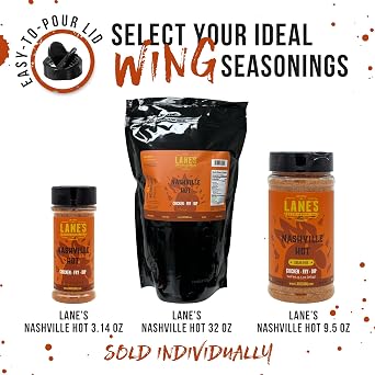 Lane's Nashville Hot Chicken Wing Seasoning, All-Natural Nashville Hot Seasoning, Perfect for Dips & Spicy Chicken Wing Rub, Made in USA, 2Lb