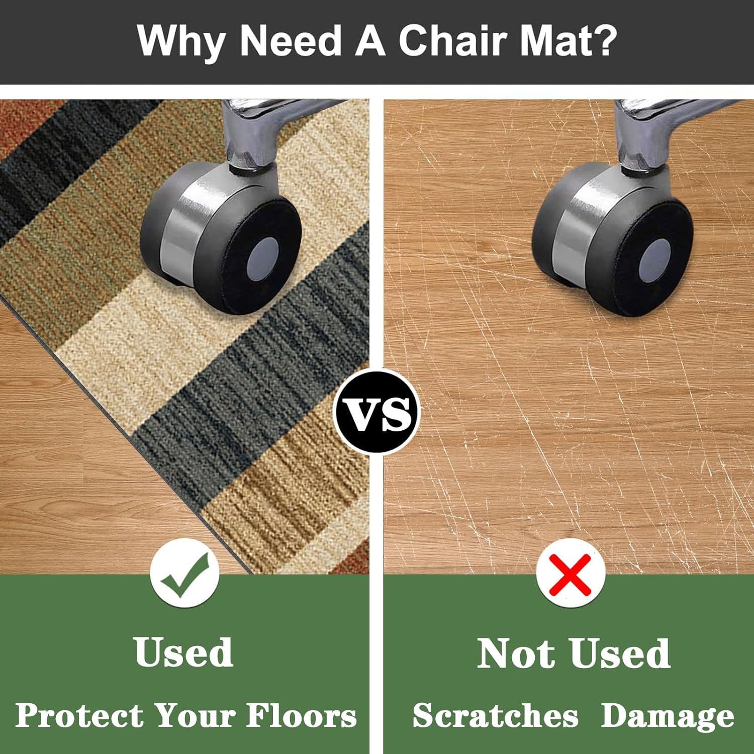 Hardwood Floor Desk Chair Mat 80 x 100 cm Multi Purpose Office Chair Mat for Floor Protection Anti Slip Scratch Resistant and Low Pile Carpet Floor Protector Ideal for Computer Gaming and Ro
