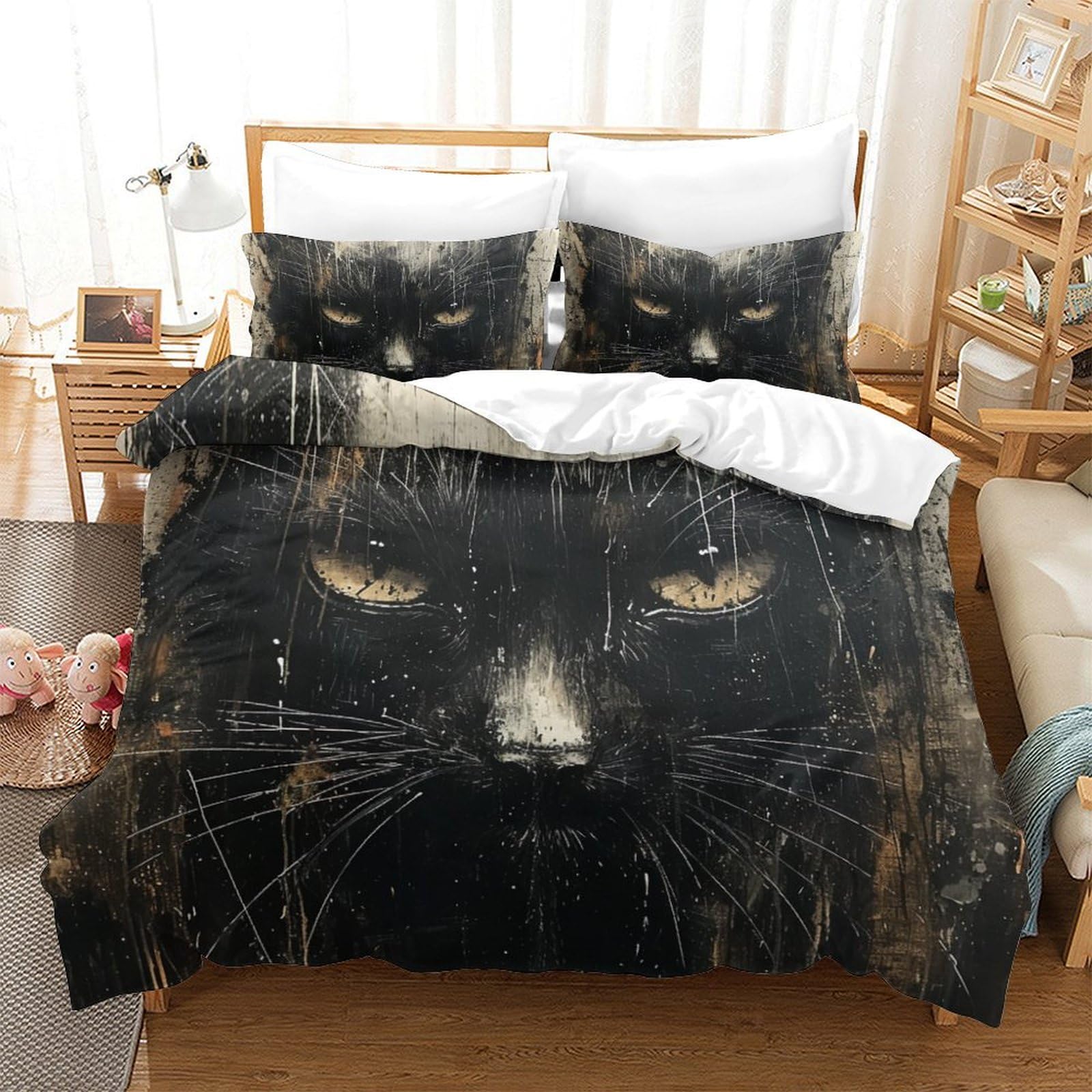 Ensemble de literie imprimé 3D chat coloré avec housse de couette 260x220cm