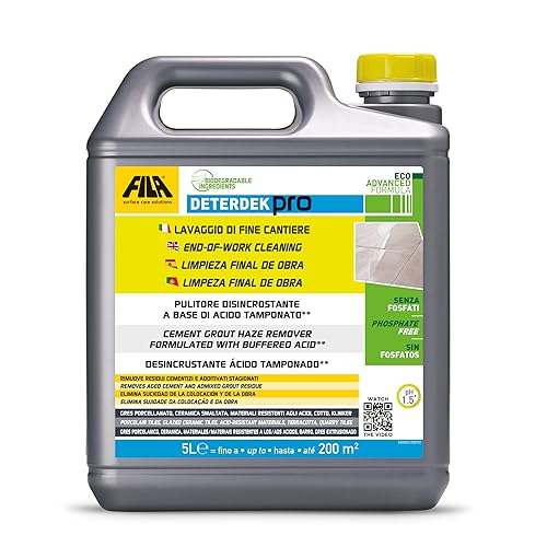 FILA Surface Care Solutions, DETERDEK PRO ECO ADVANCED, Disincrostante Acido Tamponato per Cantiere, Elimina Ruggine, Residui Cementizi e Calcare, 5L. Formula senza Fosfati
