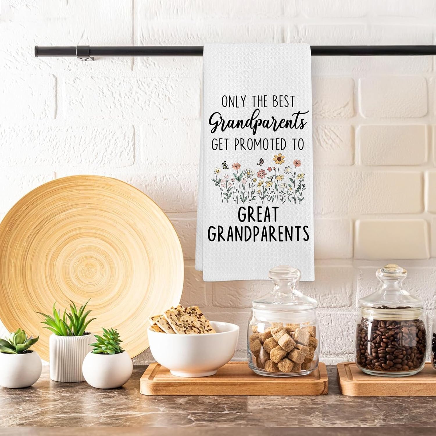 Promoted to Great Grandparents Gifts Kitchen Towels, Gifts for Grandparents Dish Tea Towels from Grandkids, Baby Pregnancy Announcement Grandparent Hand Towel for Kitchen Bathroom, 16x24 Inch - Image 5
