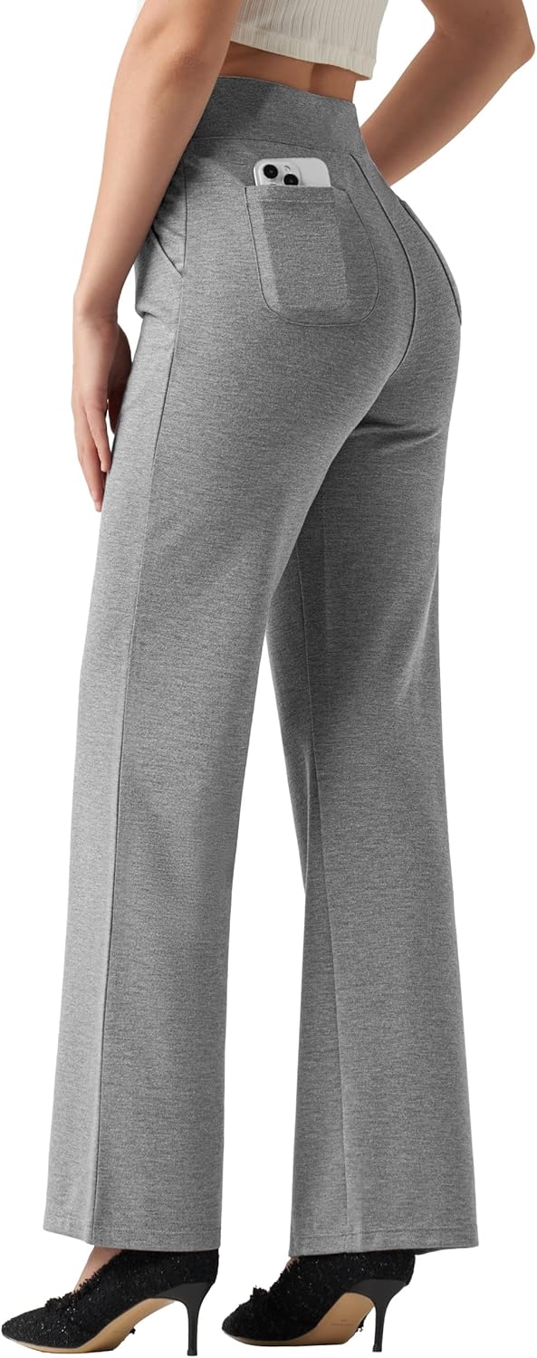 Willit Women's Wide Leg Dress Pants High Waisted Stretch Work Pants Office Business Casual Slacks Pockets Short Charcoal Light Gray M - Image 3