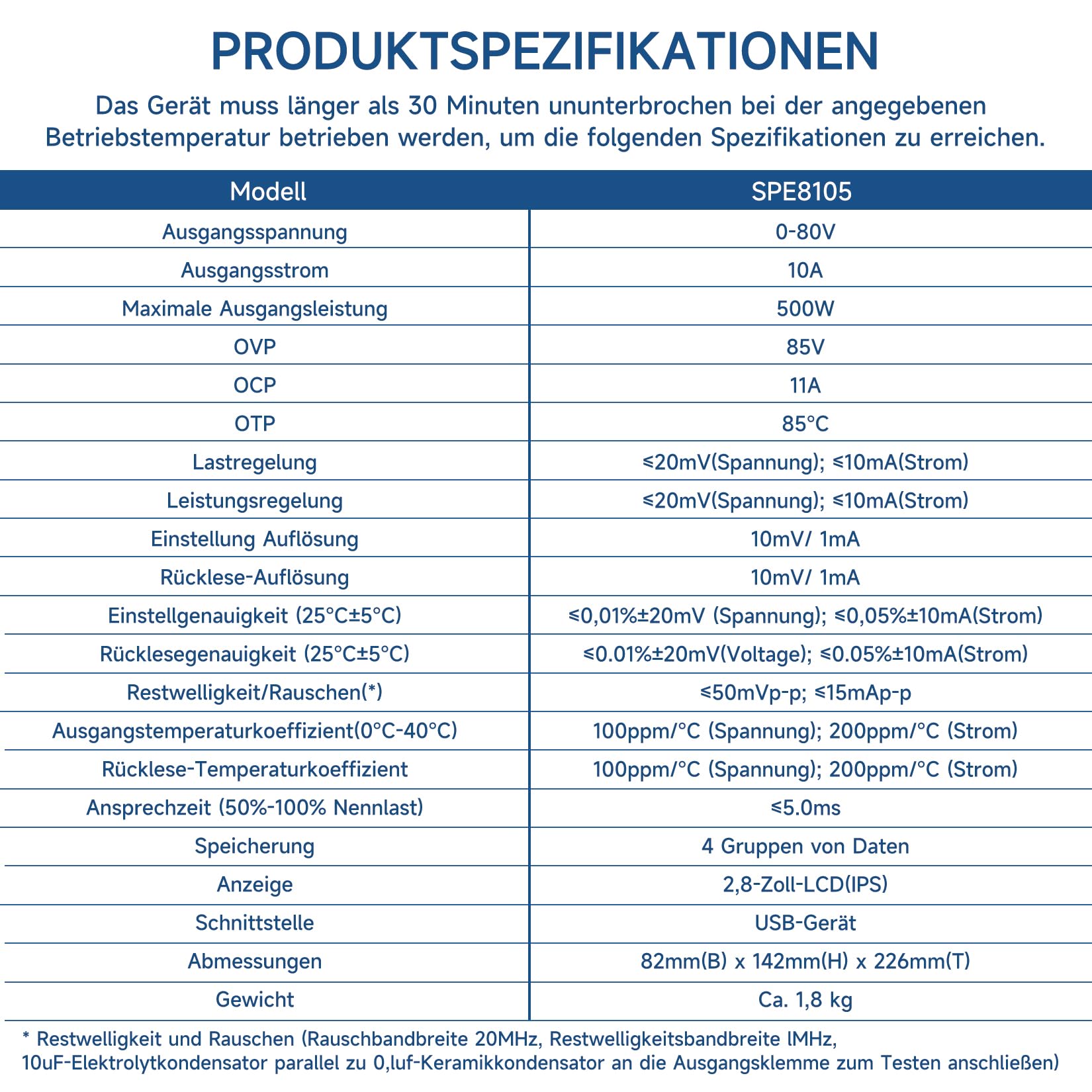 OWON Labornetzteil (0–80 V, 0–10 A), programmierbares DC-Netzteil mit max. 500 W Ausgangsleistung, 2,8-Zoll-LCD-Display und Ausgangs-Aktivierungs-/Deaktivierungstaste SPE8105