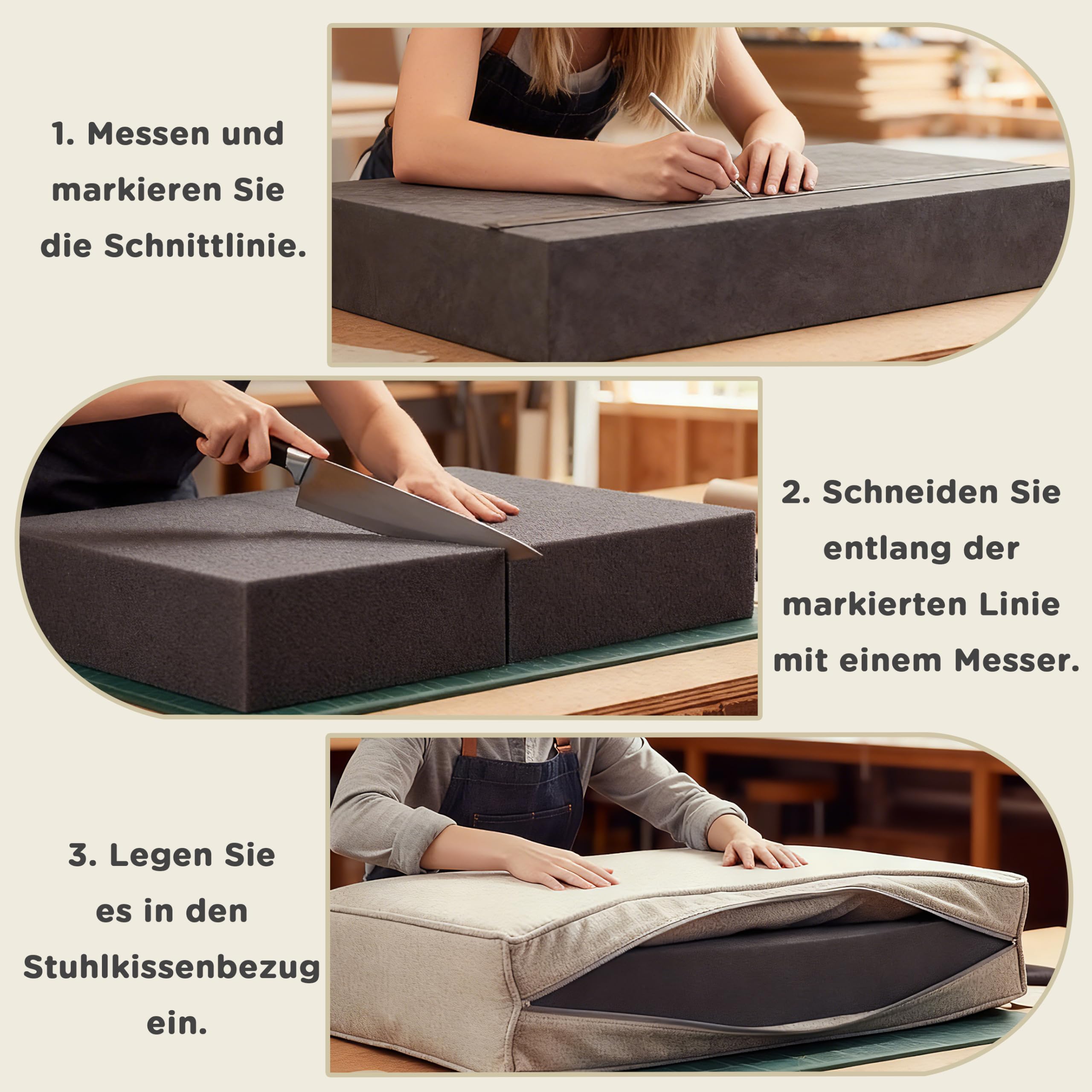 AddGrace 1 Packung 50 x 50 x 10 cm, hochdichter Polsterschaum, quadratische Sitz-Ersatzpolsterung für Esszimmerstühle, Rollstühle, Sitzerhöhungskissen