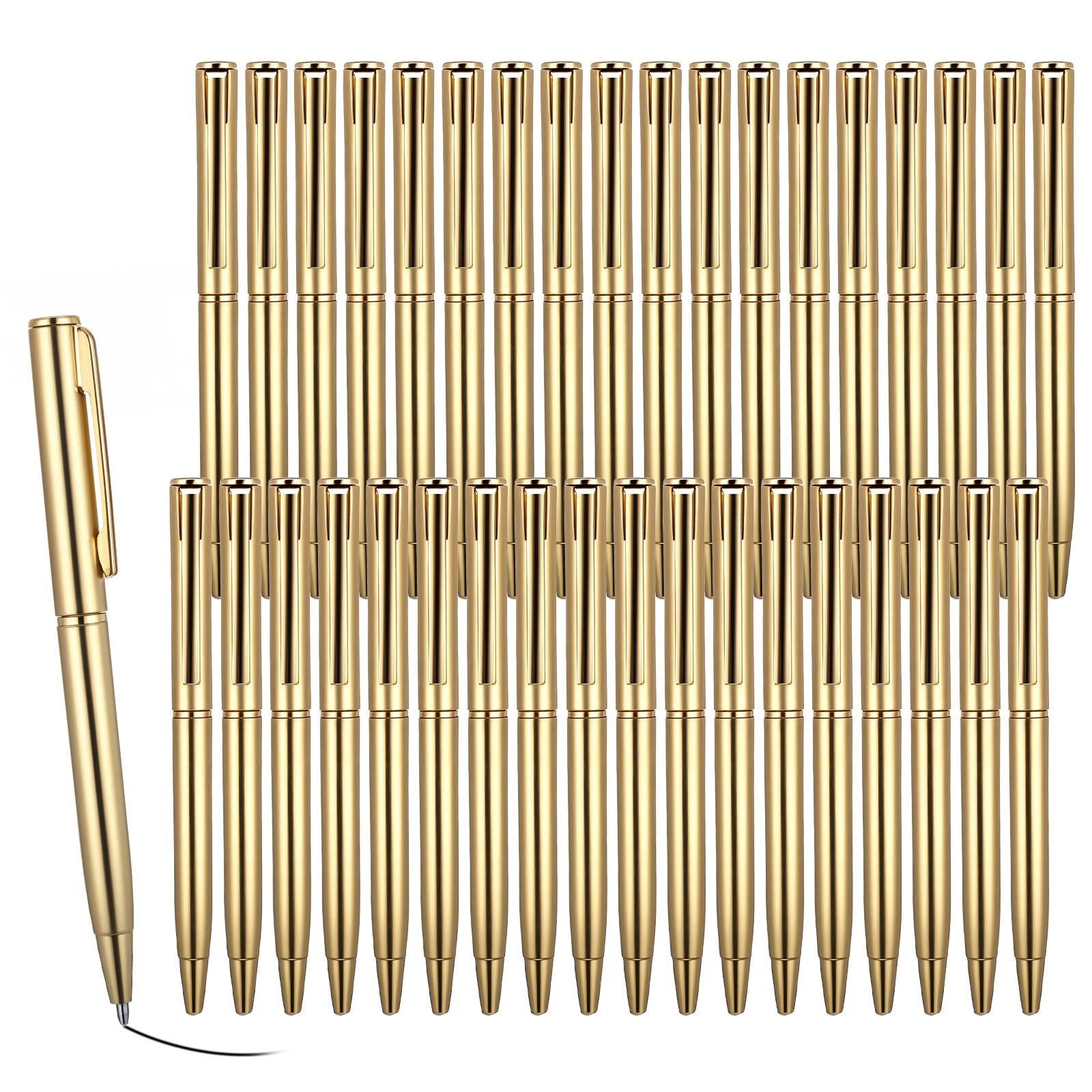 Telooco 36 Pcs Gold Pens for Writing, Mini Rotating Ballpoint Pen, 4" Guest Book Pens Gold Gel Pen for Weddings, Parties, Business Offices, Schools, Hospitals,