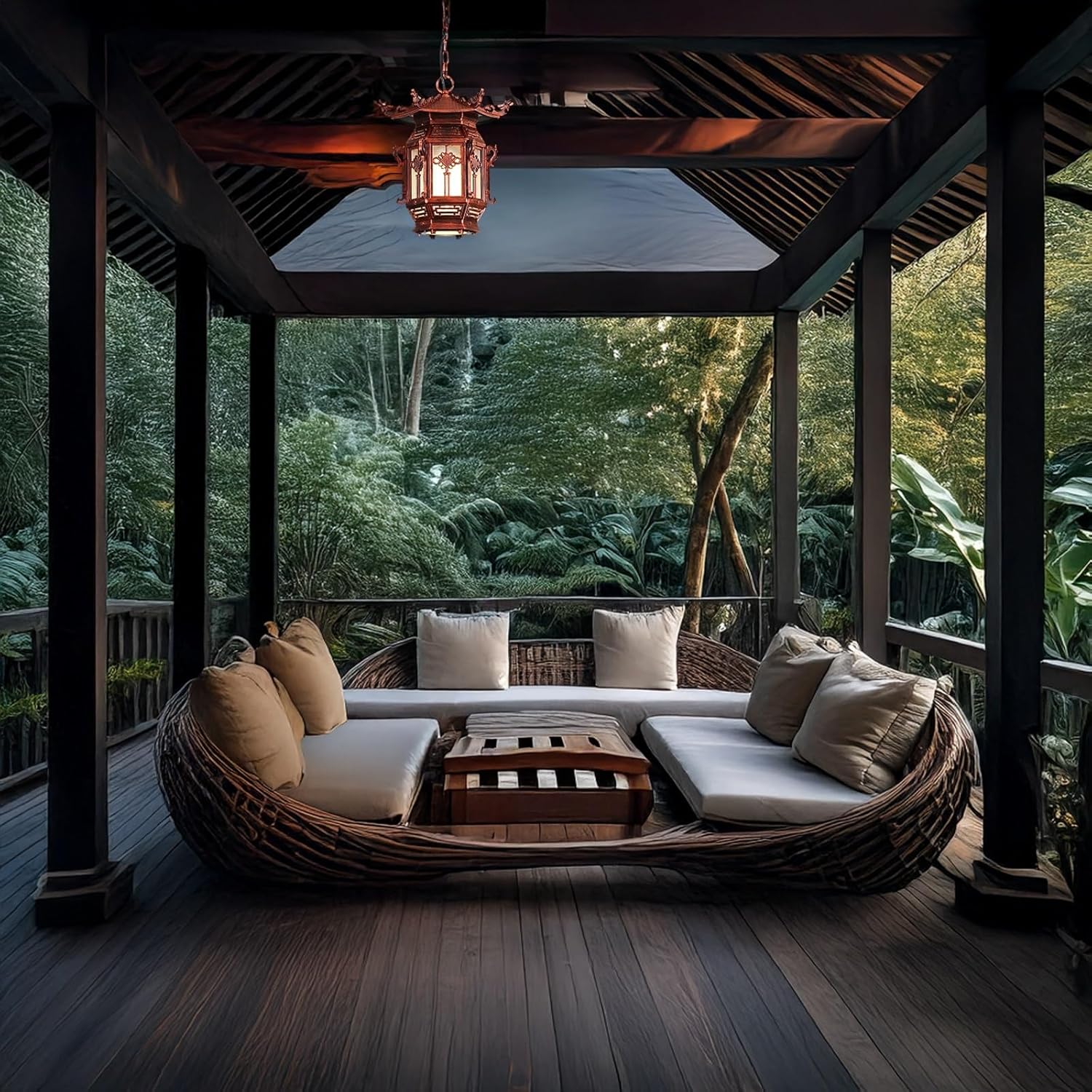 Outdoor Pendant Light, Traditional Hanging Lantern, Retro Waterproof Rustproof Exterior Chandelier, Aluminum Body with PVC, Fixture for Villa, Courtyard, Patio, Balcony, Entryway, Garden