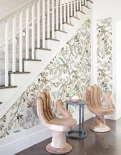 Miniatura 3 de Guvana Papel tapiz floral de 16.14 x 394 pulgadas, autoadhesivo, bohemio, con diseño de hojas y flores, fondo verde claro, decoración de pared