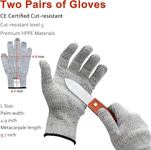 Miniatura 3 de 2P 6.8 pulgadas cuchillos de acero inoxidable con mango antideslizante de madera y 2 pares de guantes resistentes a cortes de nivel 5 (L), cuchillo