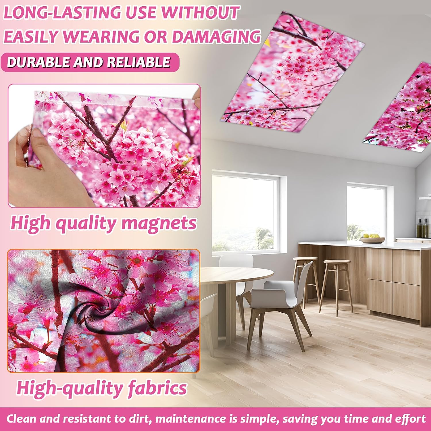 Wiooffen 4 PCS Fluorescent Light Covers for Classroom Ceiling Light 4x2ft Magnetic Lights Covers Filter Easy Install for School Office Hospitals Ceiling Supplies (Cherry Blossom)