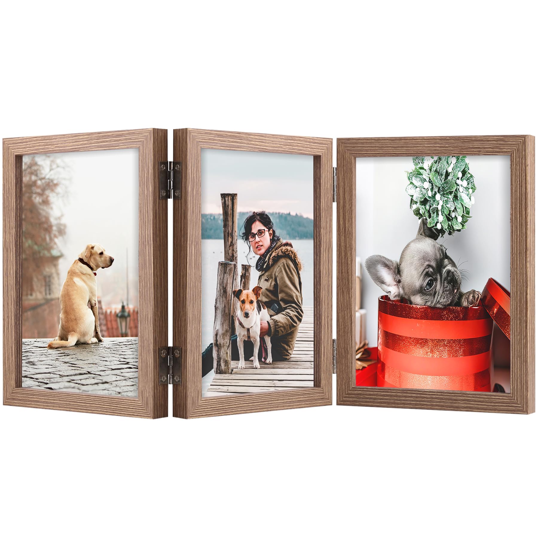 Photo 1 of TOFOREVO 5x7 3 Picture Frame Triple Wooden Three Hinged Photo Frame Definition Glass Stand Vertically on Desktop or Tabletop