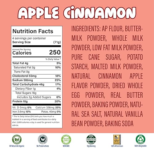 Miniatura 2 de Happy Grub Mezcla instantánea para panqueques de manzana y canela exprimible, mezcla orgánica totalmente natural para panqueques y gofres, mezcla