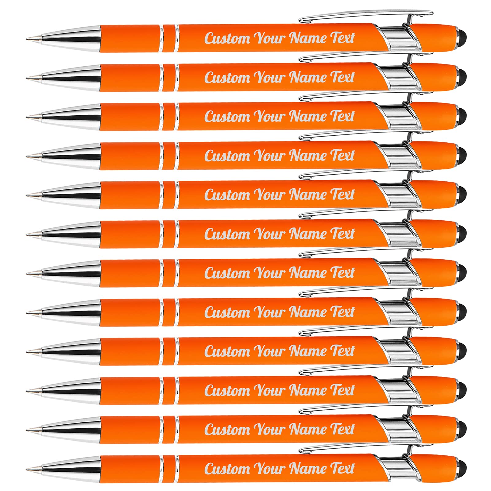 12PCS Personalised Pens Bulk with Name Free Engraving,Custom Ballpoint Pens with Stylus,Engraved Text Message Logo,Customised Gifts for Business,Graduation,Wedding,Birthday,Christmas-Black Ink — image 1