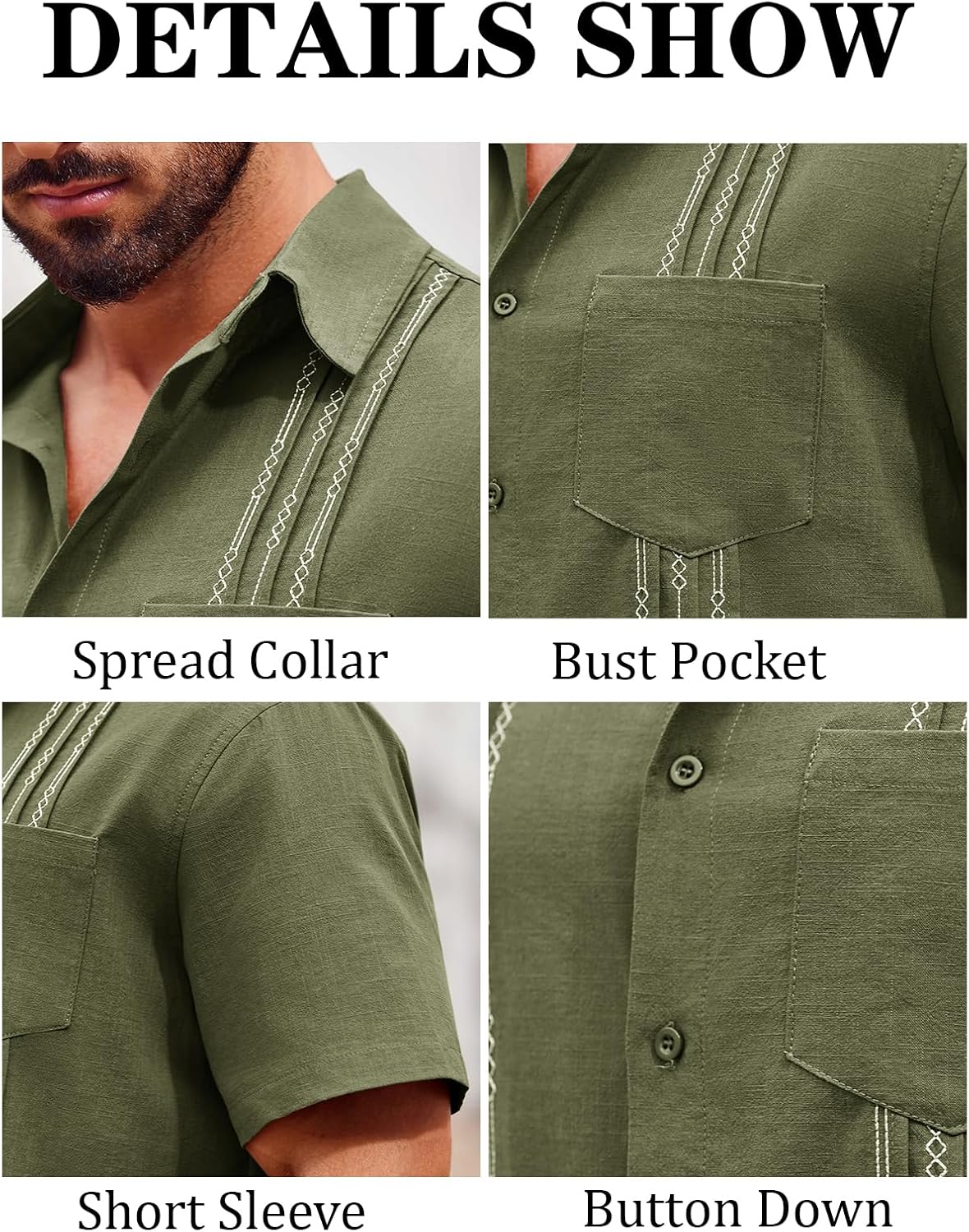 Runcati Mens Linen Shirt Guayabera Cuban Short Sleeve Button Down Summer Beach Hippie Shirts - Image 5