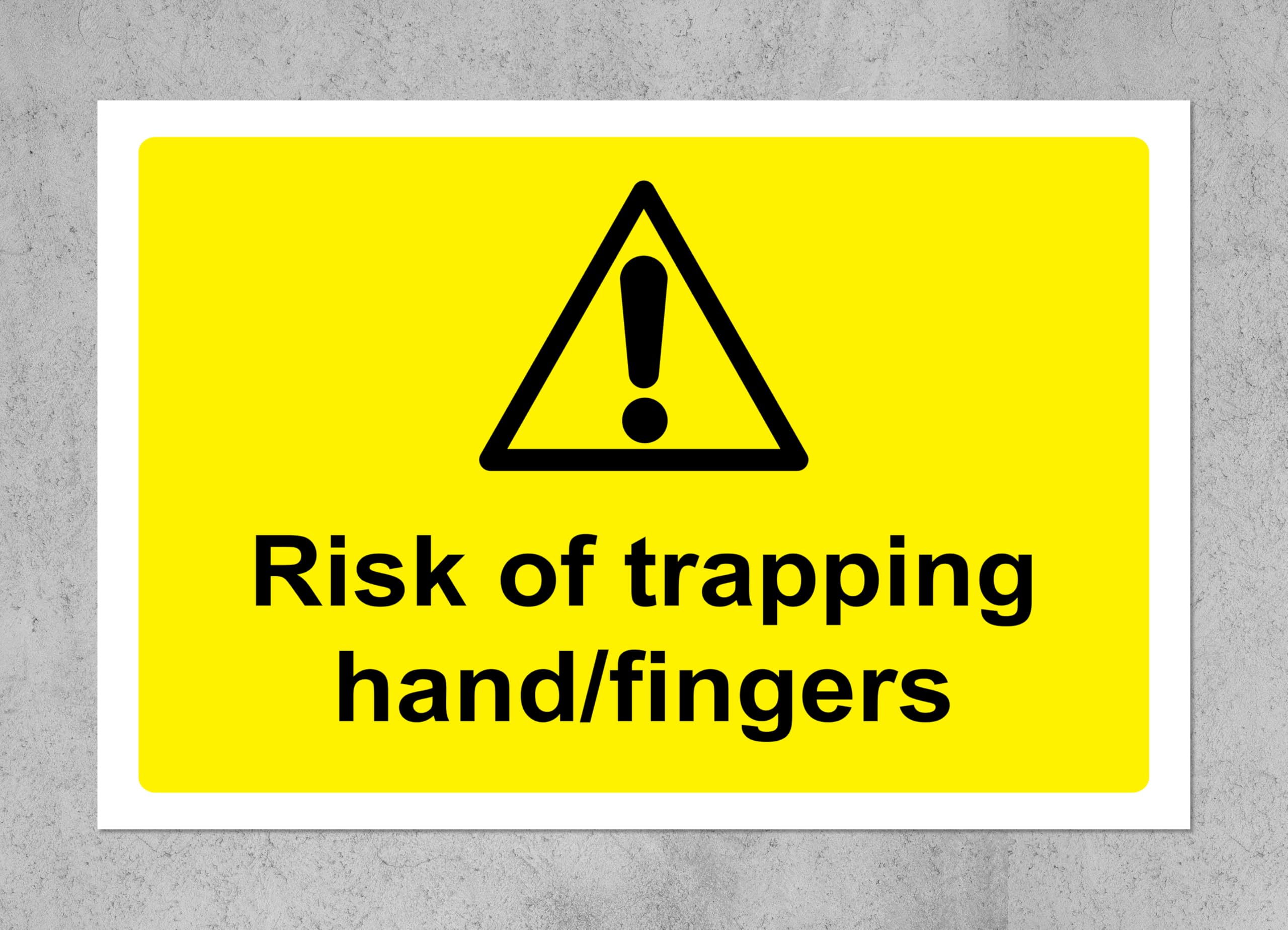 Warning Sign Risk of Trapping Hand Finger Safety Sign - Self Adhesive Sticker 75mm x 50mm Case (Pack of 20)