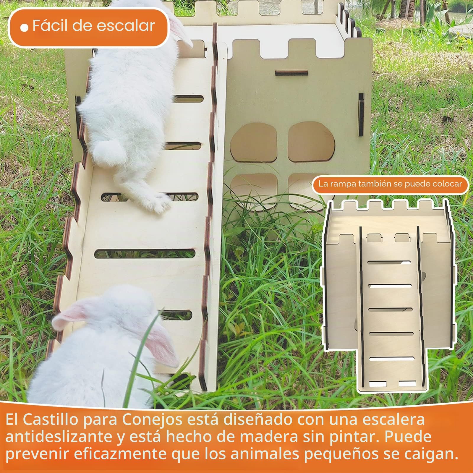 HIIMALEX Castillo de Conejo Extra Grande y Resistente para Conejos de Interior, casa de Juegos con escaleras, Bordes Redondos, hábitats Desmontables para Conejo, Erizo, cobaya, Chinchilla, hámster,