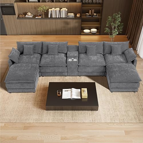 Miniatura 6 de Sofá de nube en forma de U de 145 pulgadas, cómodos sofás seccionales grises para sala de estar, sofás modulares modernos y esponjosos de gran