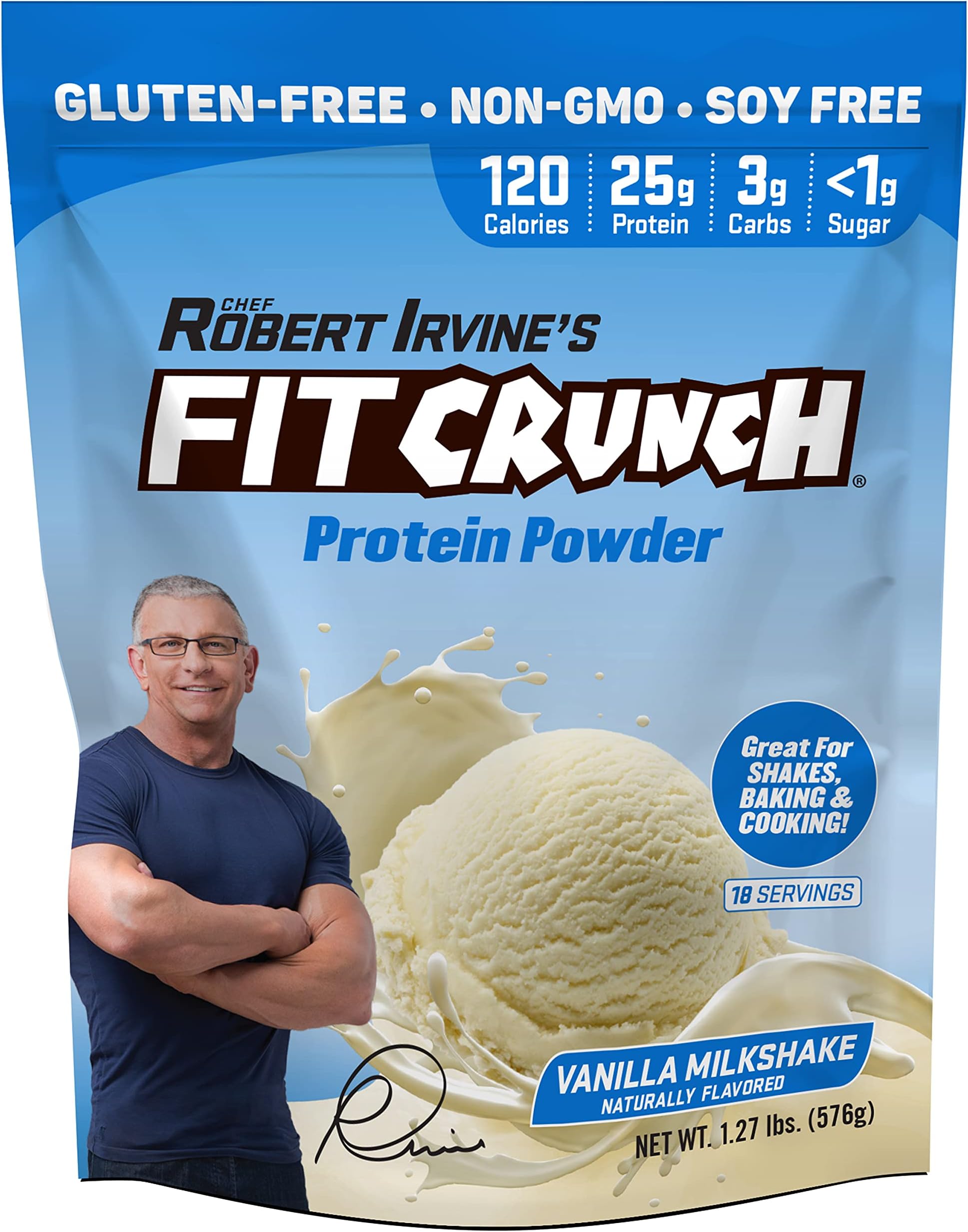 Fit Crunch Tri-Blend Whey Protein, Keto Friendly, Low Calories, High Protein, Gluten Free, Soy Free (18 Servings, Vanilla Milkshake)