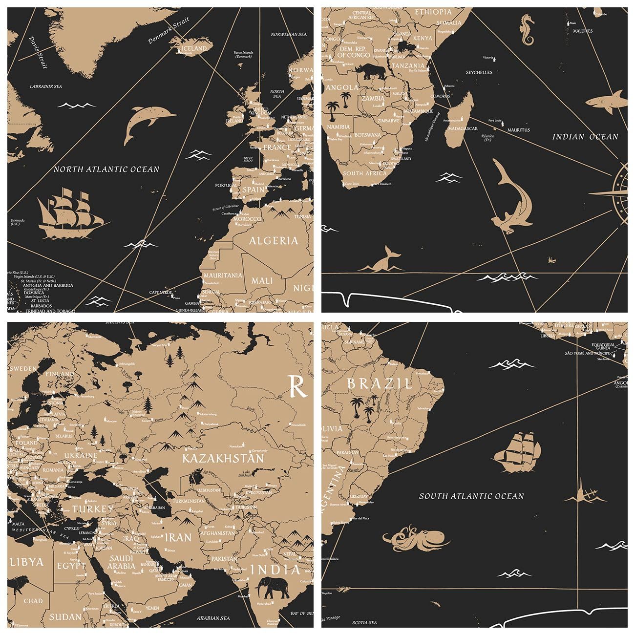 Zerbino 1art1 Con Mappa Del Mondo In Stile Vintage - 70x50 Cm - Antiscivolo E Lavabile In Lavatrice