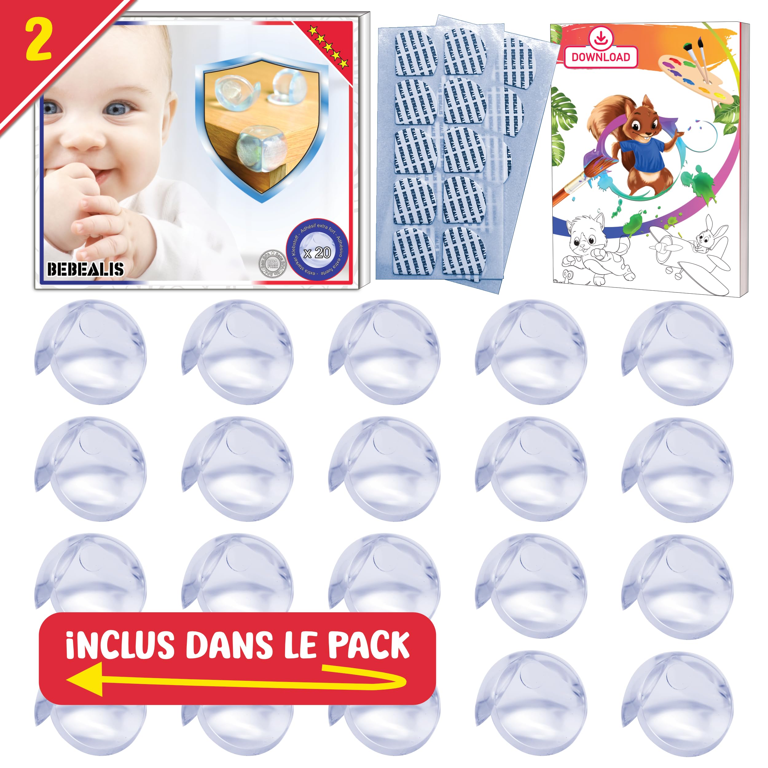 Pack SÉCURITÉ BÉBÉ Complet – Cache Prise Révolutionnaire sans Clef + Protège Angle Transparent | Anti-Choc & Anti-Électrocution | Bébéalis