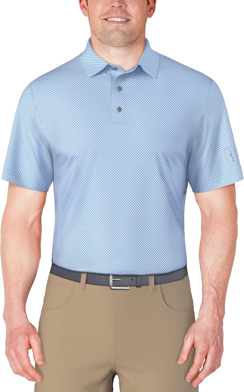 PGA Tour Mens Short Sleeve Golf Polo with Geo Print and Moisture Wicking Fabric
