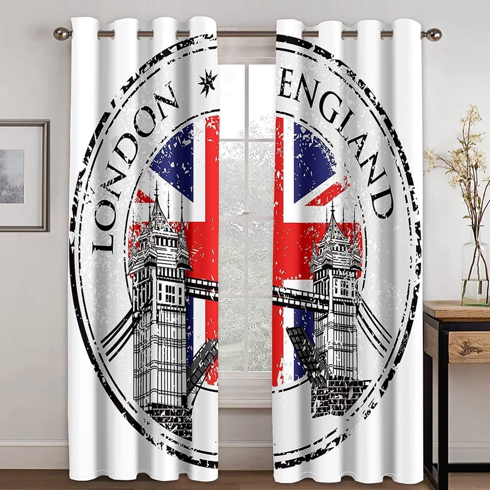 Rideau occultant London KnSam 107x274 cm x 2 rideaux imprimés rouge bleu noir pour salon et chambre