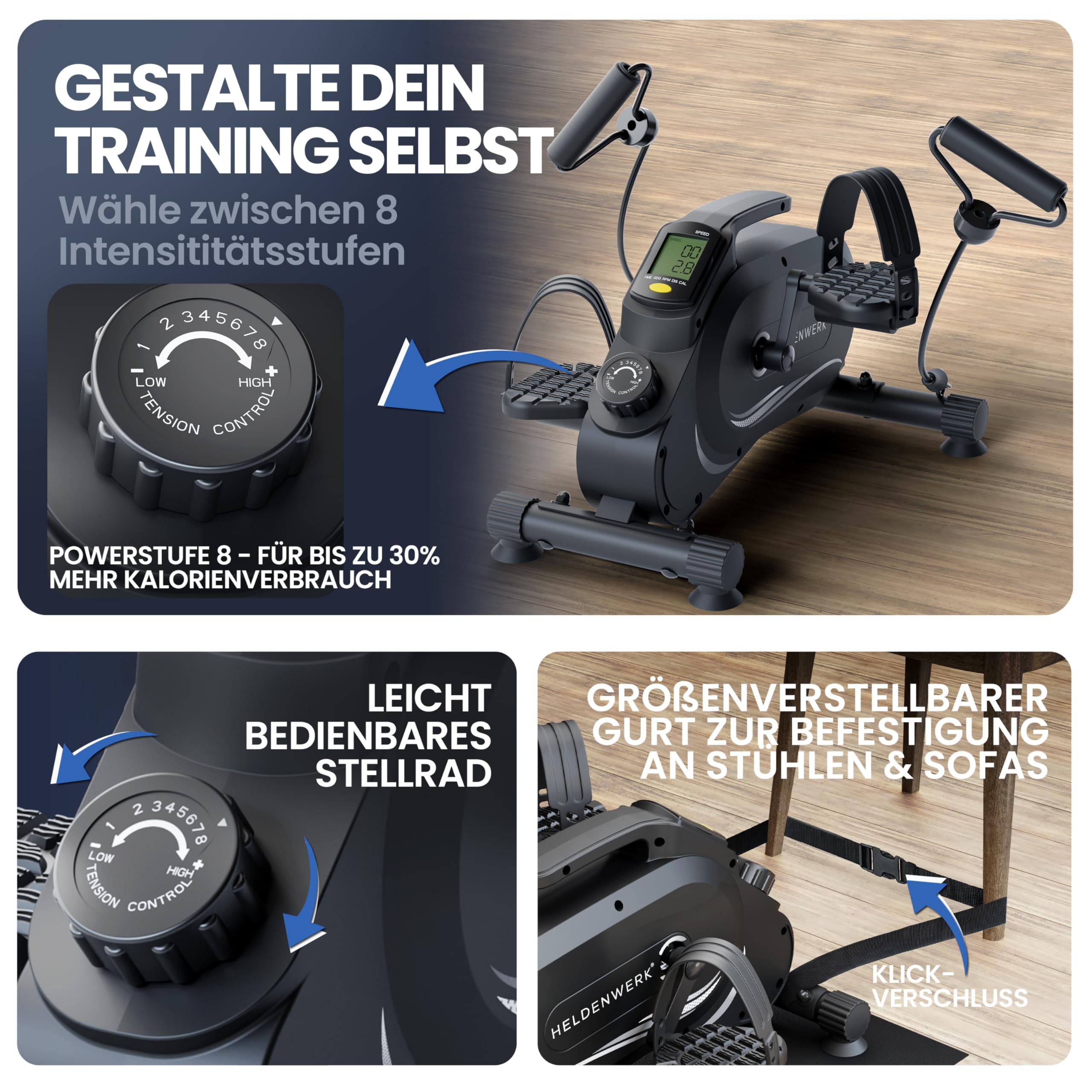 HELDENWERK Set di pedali Pro – Certificazione TÜV/GS | vincitore del confronto | extra silenzioso e delicato sulle articolazioni con nastro di fissaggio – Attrezzatura per braccia e gambe per la casa