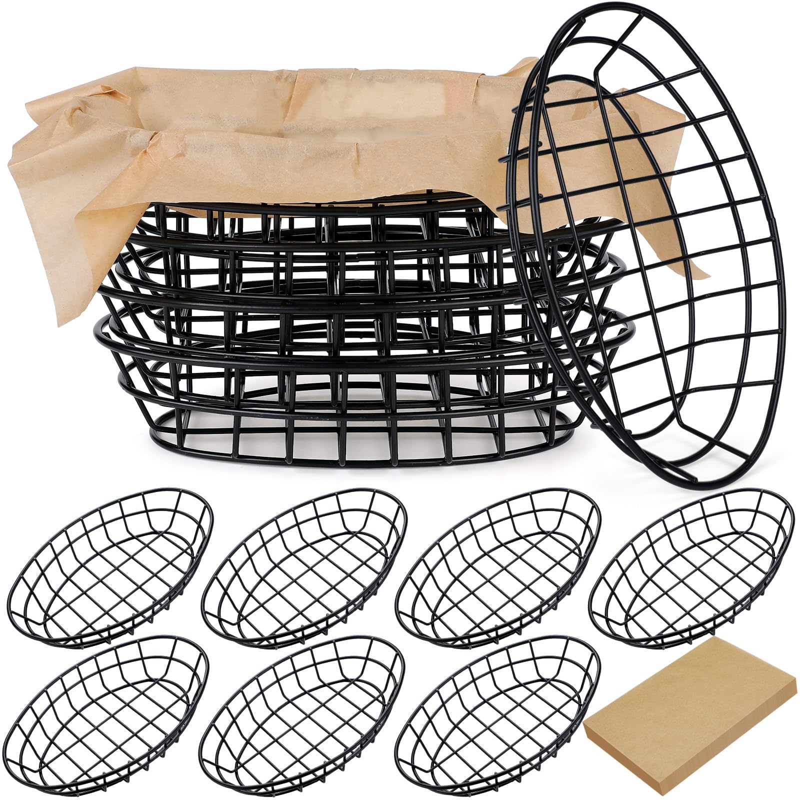 Canastas de metal para servir alimentos con papel protector deli para mesa de cocina