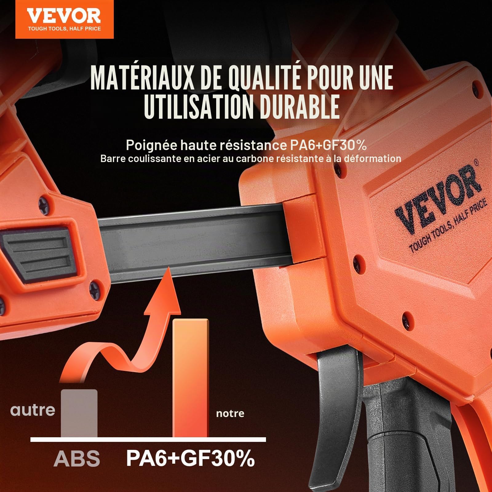 VEVOR Jeu de 2 Serre-Joints à Libération Rapide Serre-Joint à Une Main Ouverture 609,6 mm Saillie 84,6 mm Force de Serrage Max. 136 kg Pince Écarteur Réversible pour Charpentier Menuisier Métallurgie