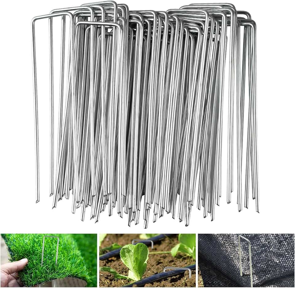 Velway Lot de 50 Piquets de Fixation pour Jardin - 150x36mm Ø 3mm Piquets de Fixation en Acier Galvanisé Forme de U pour Toiles de Paillages, Grillage et Filets