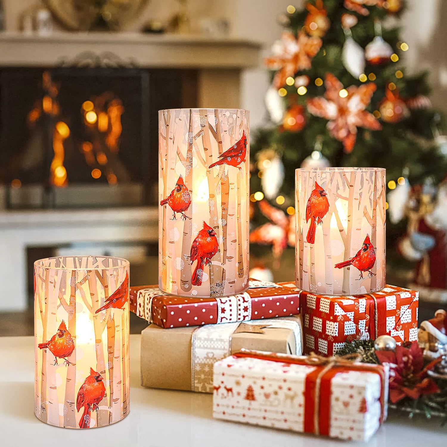 Crystal Club Flameless Candles, Cardinal Theme, (Set of 3) Battery Operated LED Candles with Remote, Real Wax & Glass Effect Candle with Timer for Christmas Home Festival Décor - Image 7