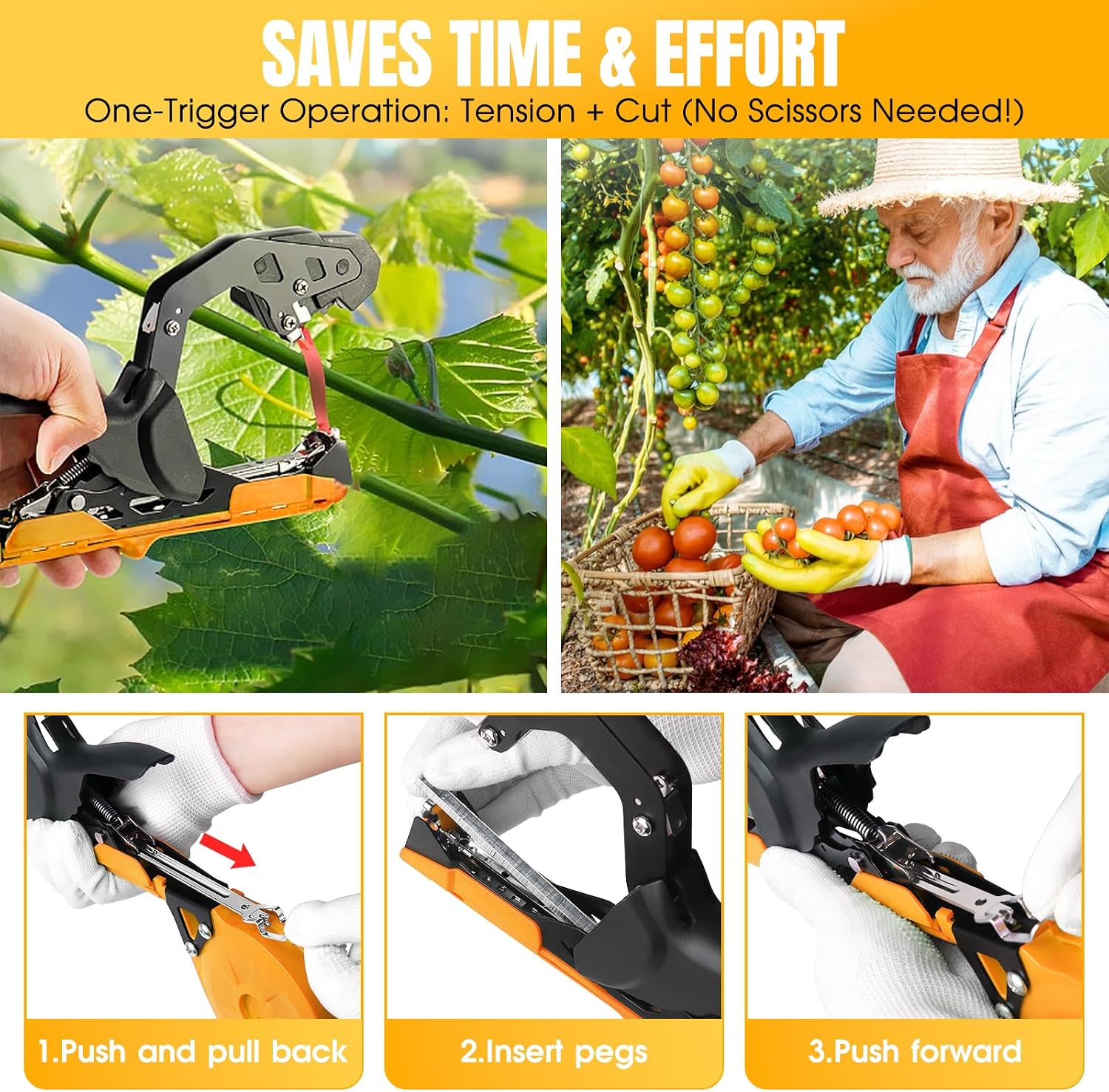 SWANSOFT Plant Tying Machine, Lightweight Plant Vine Tying Tape Machine Tool, Planting Tape Gun for Tomatoes, Grapes and Vegetable Garden, Come with 20000pcs Staples 20 Rolls (Yellow)