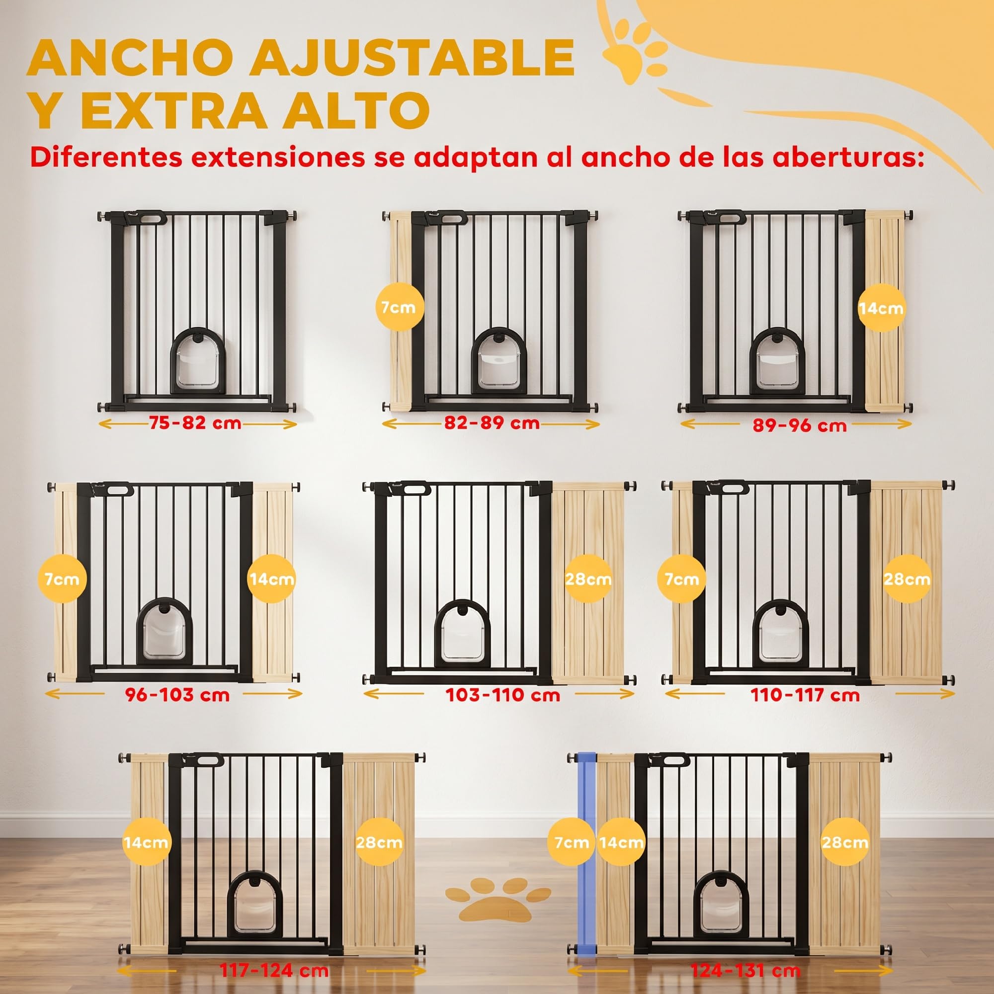 PawHut Barrière de sécurité pour Chien Extensible 75-131 cm, Noir