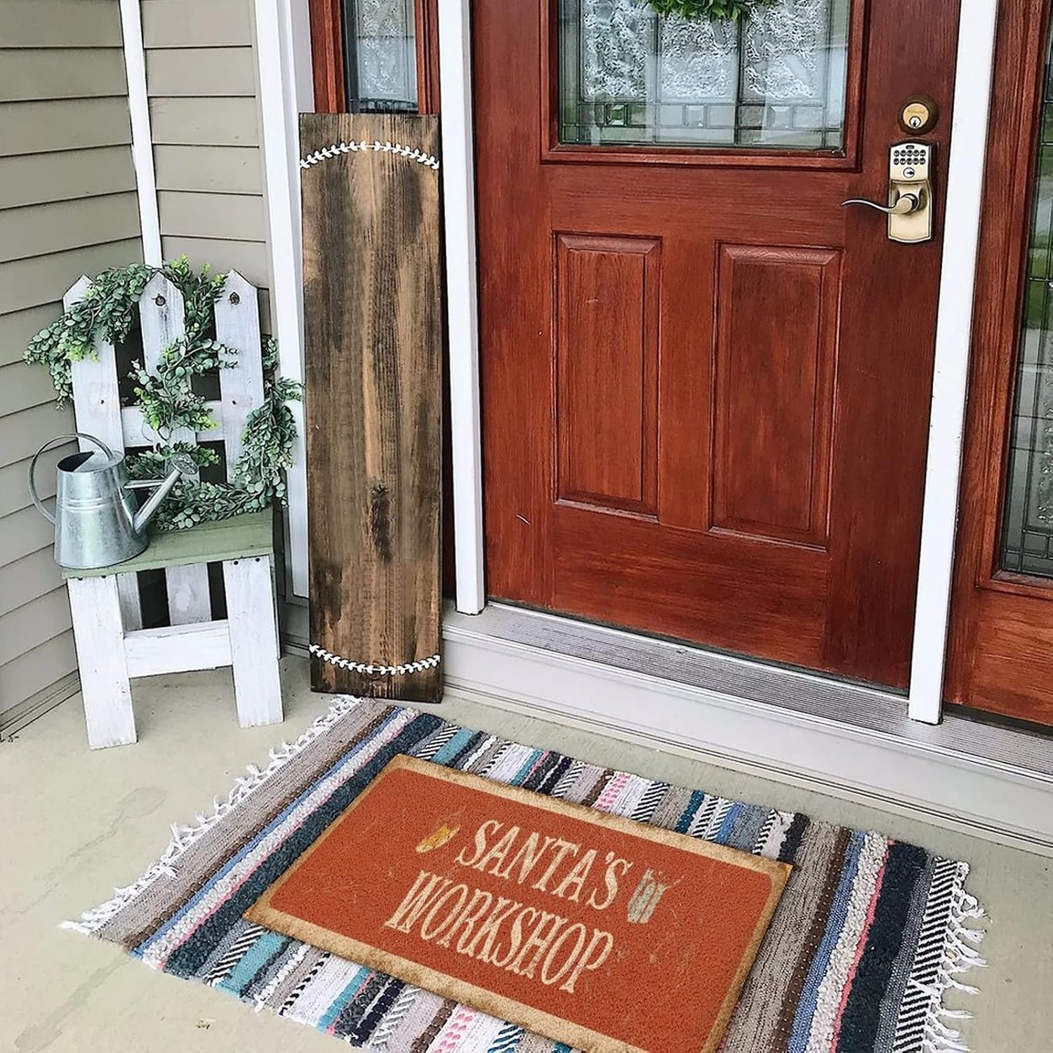 Coir Fiber Floor Doormat 24x36in Santa’s Workshop Anti Slip Outdoor Doormat Rug Christsmas Sleigh Wreath Front Door Rug with Non-Slip Backing Home Decor for Front Door Garage