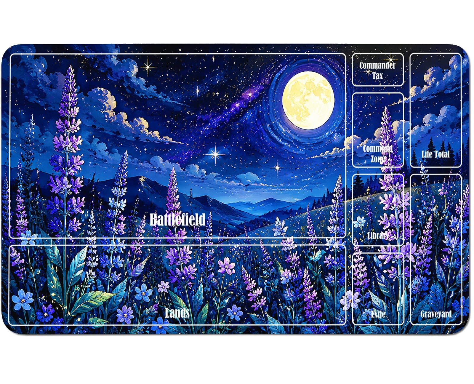 RWUTYTIUL Purple Flowers Moon for MTG Playmat 24 X 14 Inch, Stitched Card Game Mat for Commander Board TCG RPG CCG Desktop Tablet Mouse Pad for Enthusiasts Playing Accessories — image 1