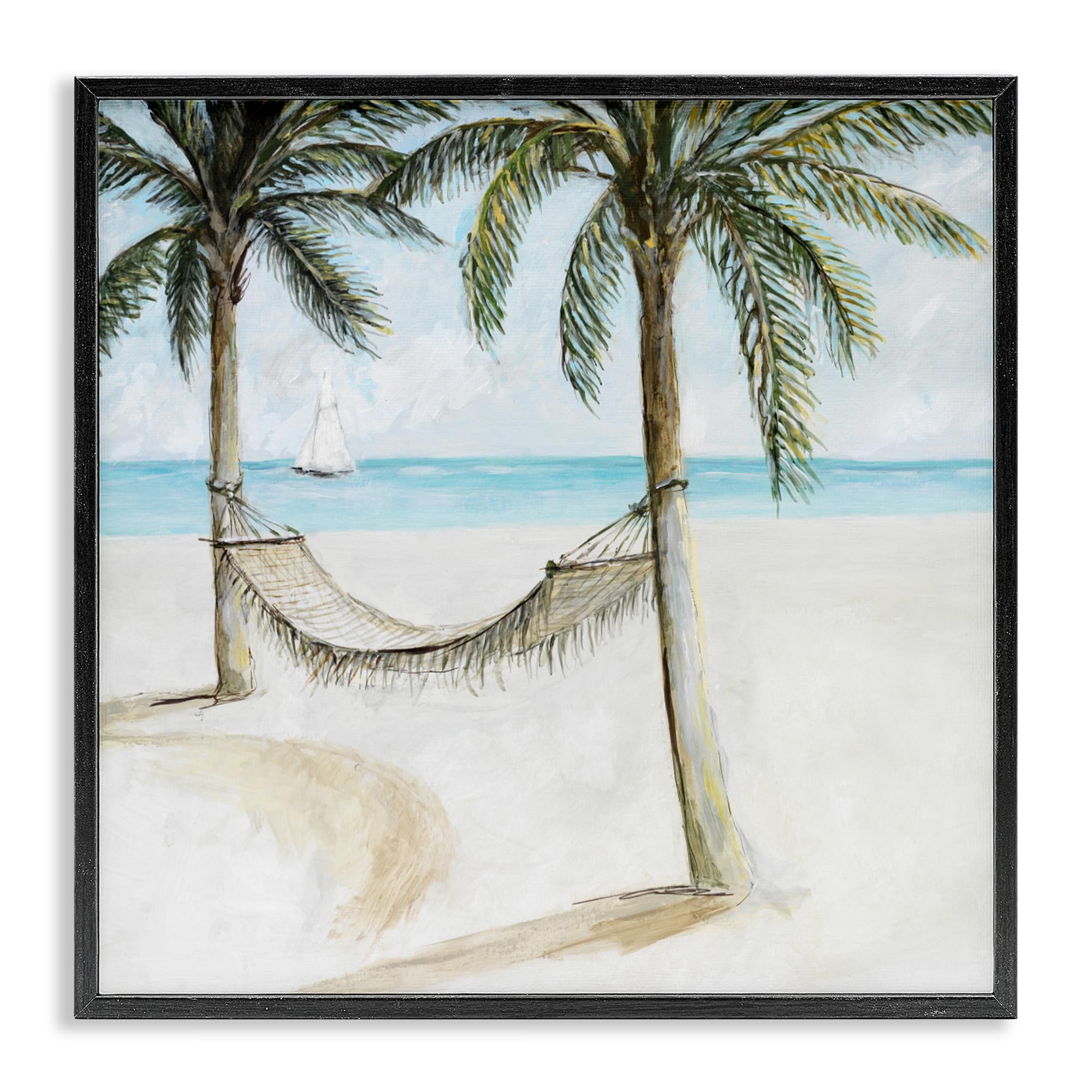 Stupell Industries Tropical Hammock Paradise 'Beach Hammock Coastal Scene'| Framed Giclee Art