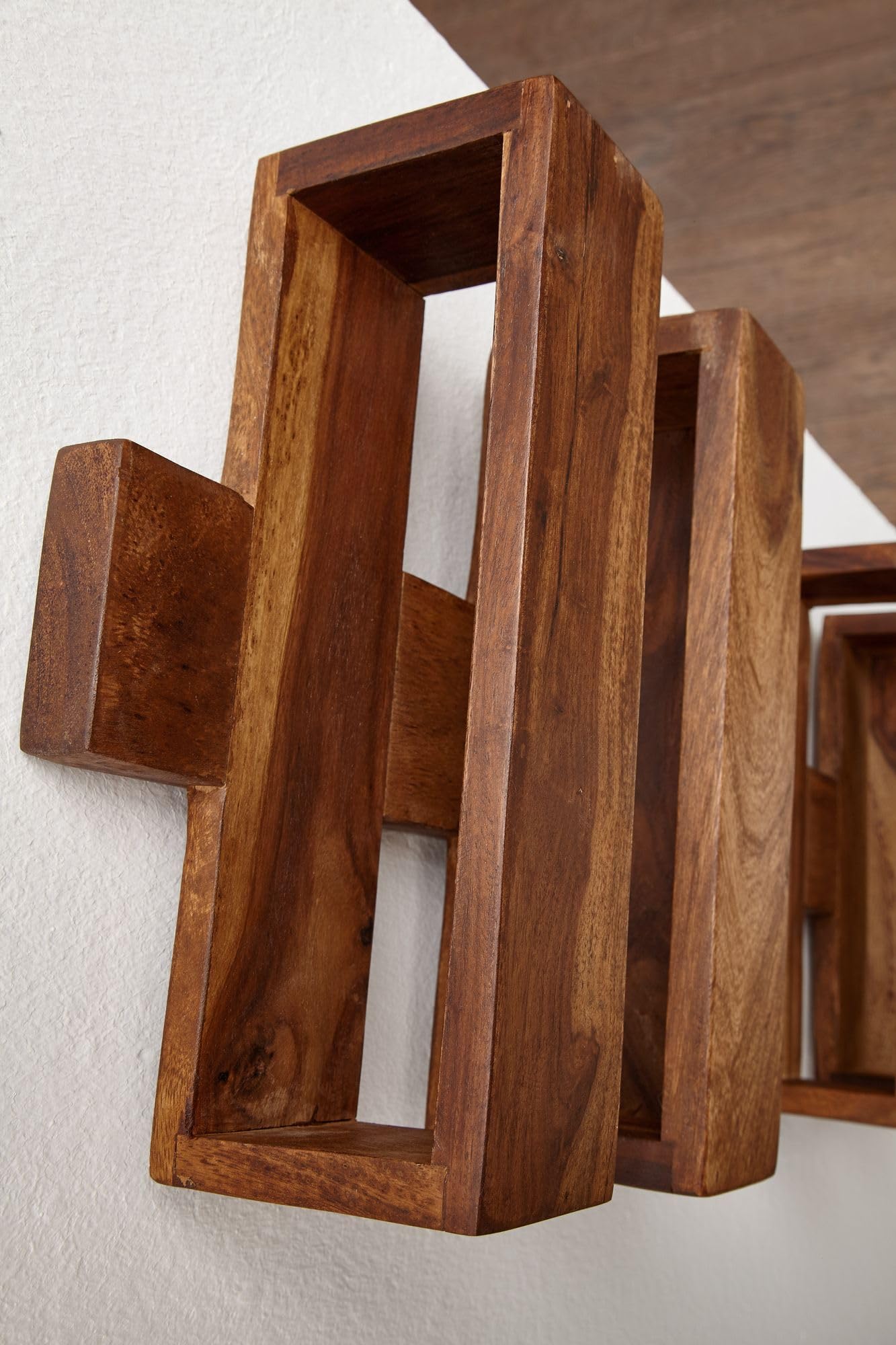 FineBuy Zeitungsständer Sheesham Massivholz 2 Ablagefächer Zeitschriftenständer Prospekthalter Landhausstil Material wählbar Braun